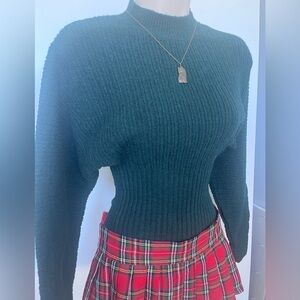 Pink Rose Wide Waisted Forest Green Crew Neck Sweater